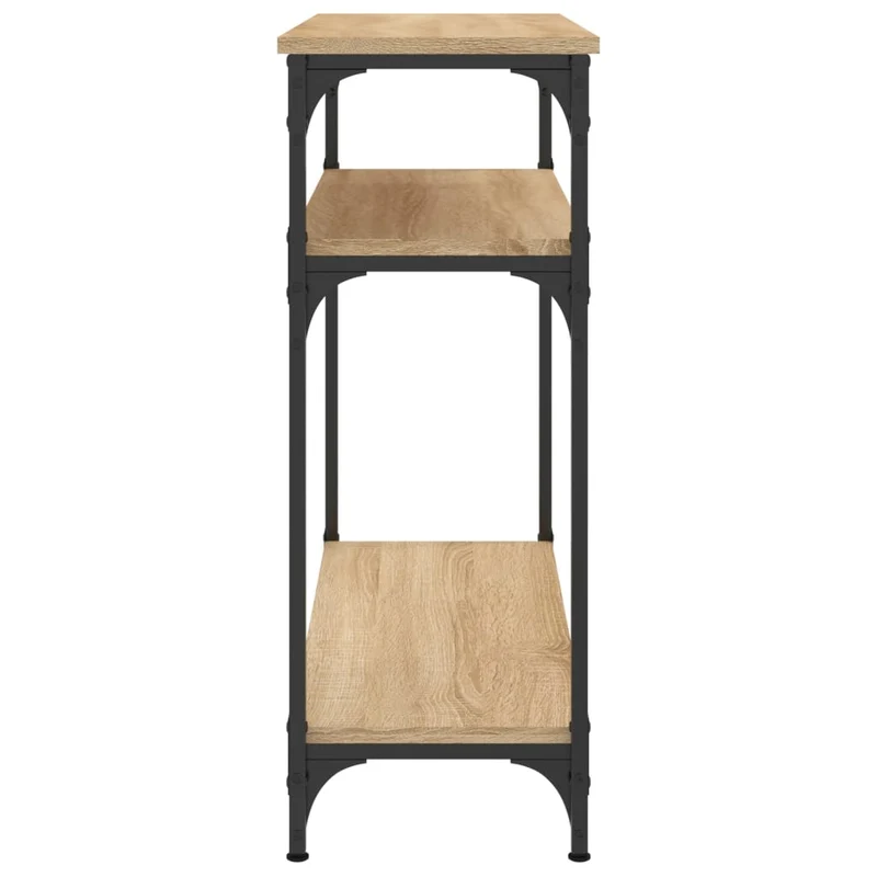 Table console avec étagères design industriel 75 x 29 x 75 cm bois d'ingénierie couleur chêne et métal DEC031950