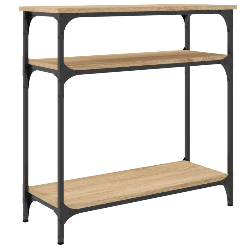 Table console avec étagères design industriel 75 x 29 x 75 cm bois d'ingénierie couleur chêne et métal DEC031950