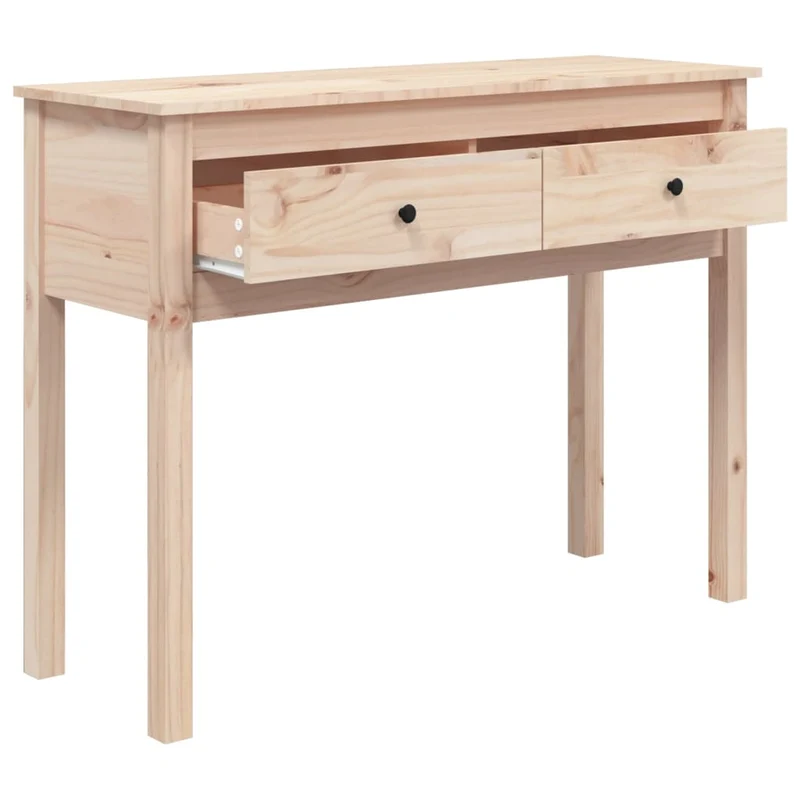 Table console avec deux tiroirs 100 x 35 x 75 cm bois massif de pin non traité DEC031495