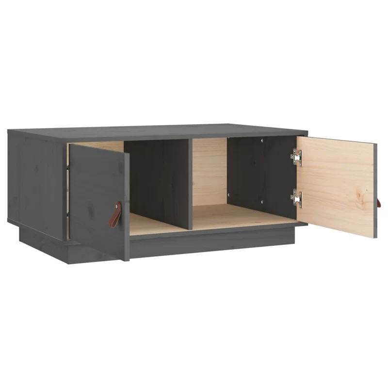 Table basse avec compartiment avec portes design rustique moderne 80 x 50 x 35 cm bois massif de pin gris DEC039200
