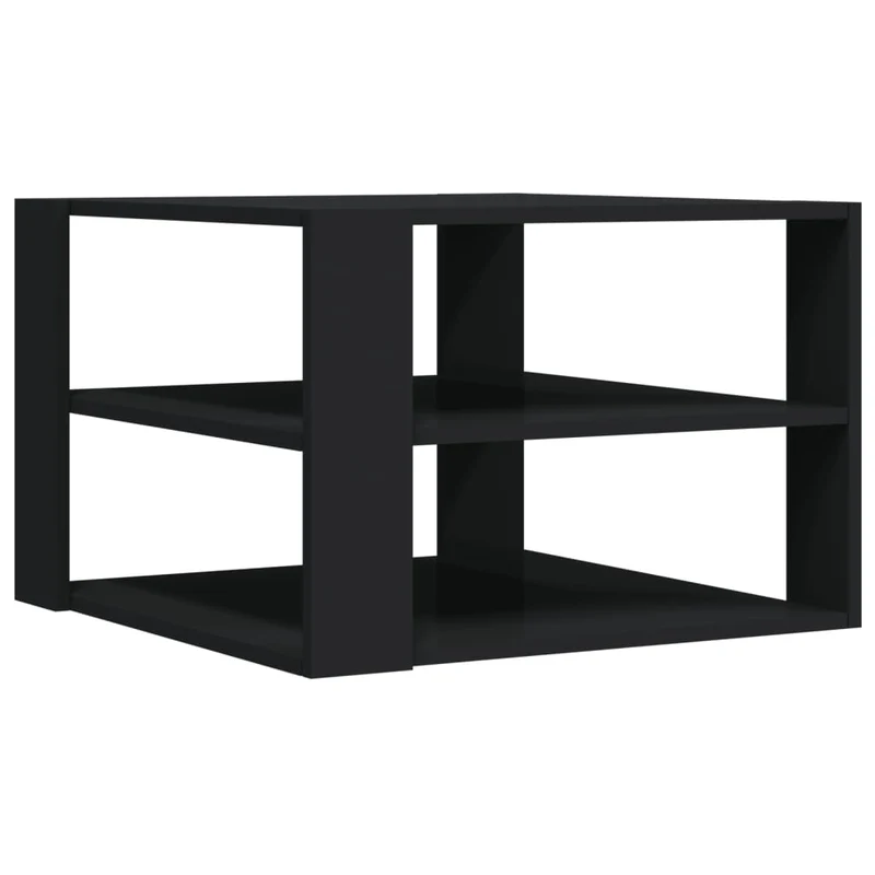 Table basse avec étagères design moderne et contemporaine 59,5 x 59,5 x 40 cm bois d'ingénierie noir DEC039697