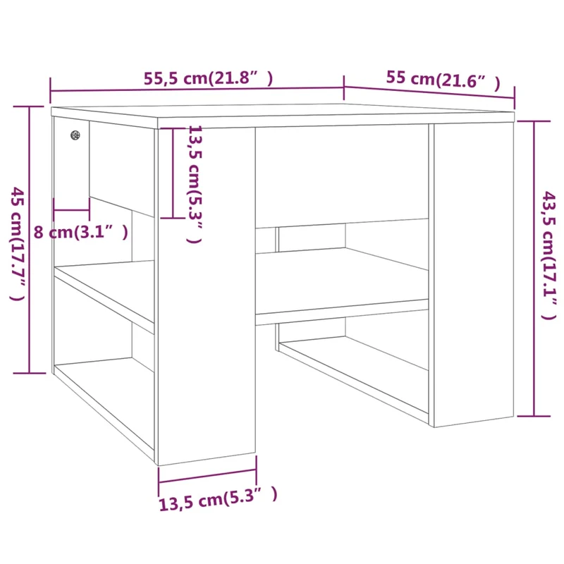 Table basse avec étagères design moderne et contemporaine 55,5 x 55 x 45 cm bois d'ingénierie noir DEC039682