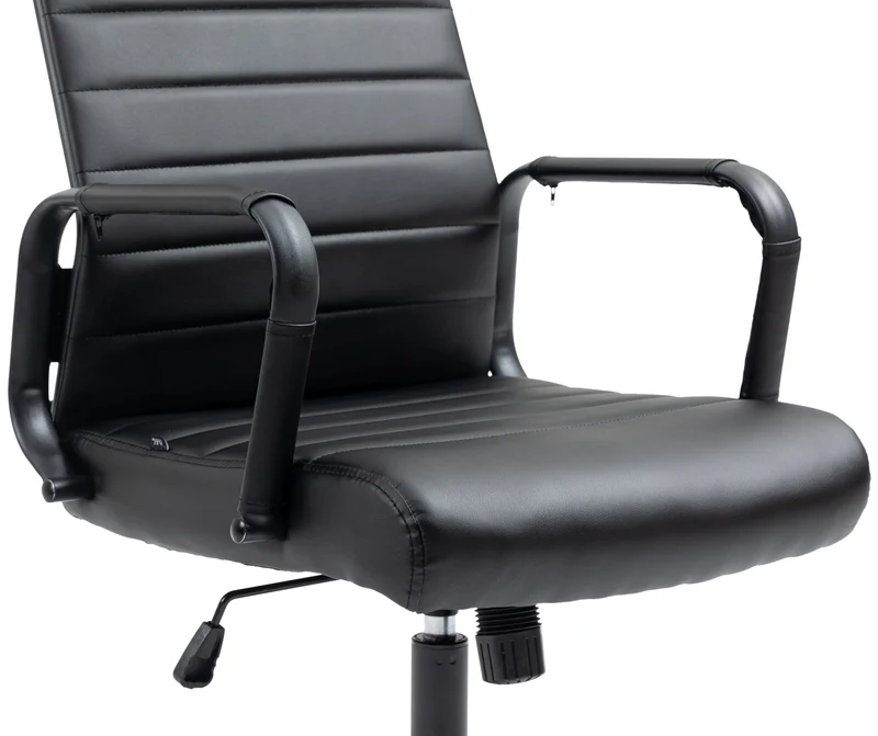 Fauteuil de bureau avec accoudoirs siège pivotant mécanisme à bascule en PVC noir 10_0002514
