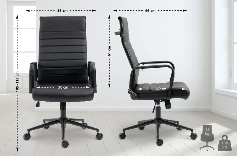 Fauteuil de bureau avec accoudoirs siège pivotant mécanisme à bascule en PVC noir 10_0002514