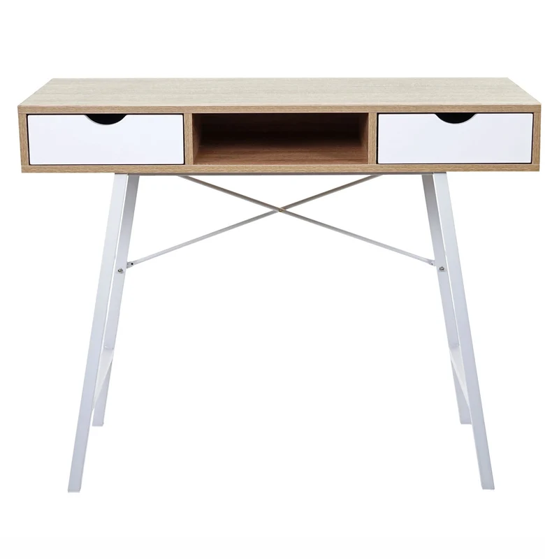 Table d'appoint bureau console avec tiroirs 100x40 cm blanc brun naturel design scandinave 04_0005053