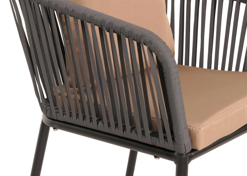 Lot de 2 chaises de jardin accoudoir corde en aluminium corde en maille anthracite coussin taupe 04_0007306