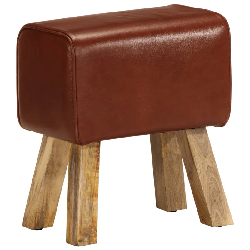 Banc saut de cheval tabouret 38 cm en cuir véritable marron et manguier brun DEC025011