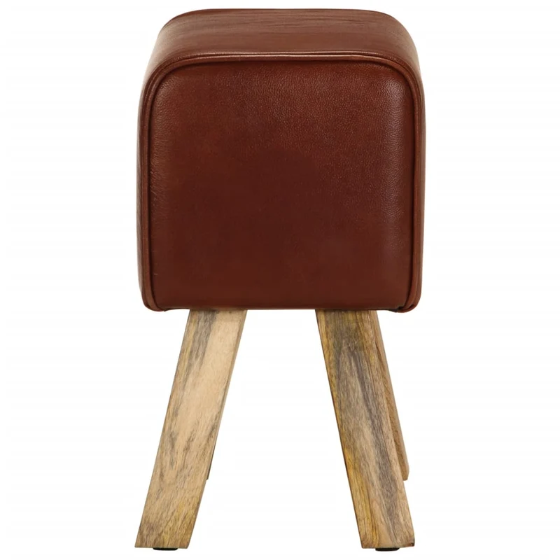 Banc saut de cheval tabouret 38 cm en cuir véritable marron et manguier brun DEC025011