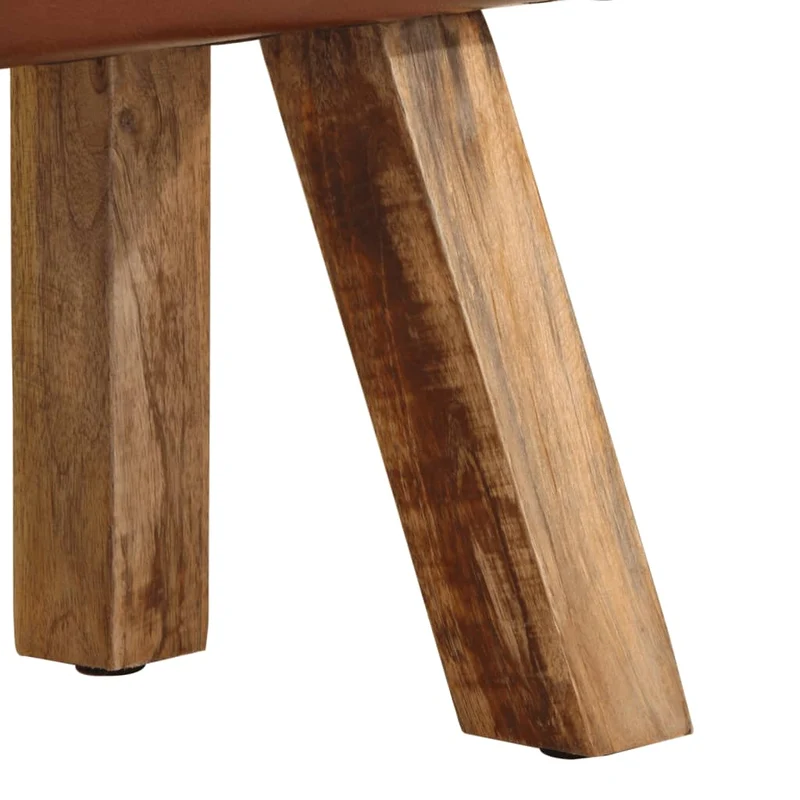 Banc tabouret design saut de cheval 58 cm en cuir véritable et manguier brun DEC025013