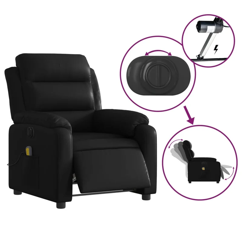 Fauteuil de relaxation TV fonction massage inclinable électrique 6 points de massage en PVC noir DEC027210