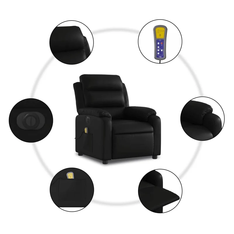 Fauteuil de relaxation TV fonction massage inclinable électrique 6 points de massage en PVC noir DEC027210