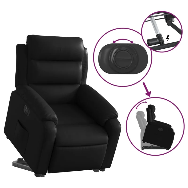 Fauteuil relax TV fonction de levage électrique très confortable en PVC noir DEC028464