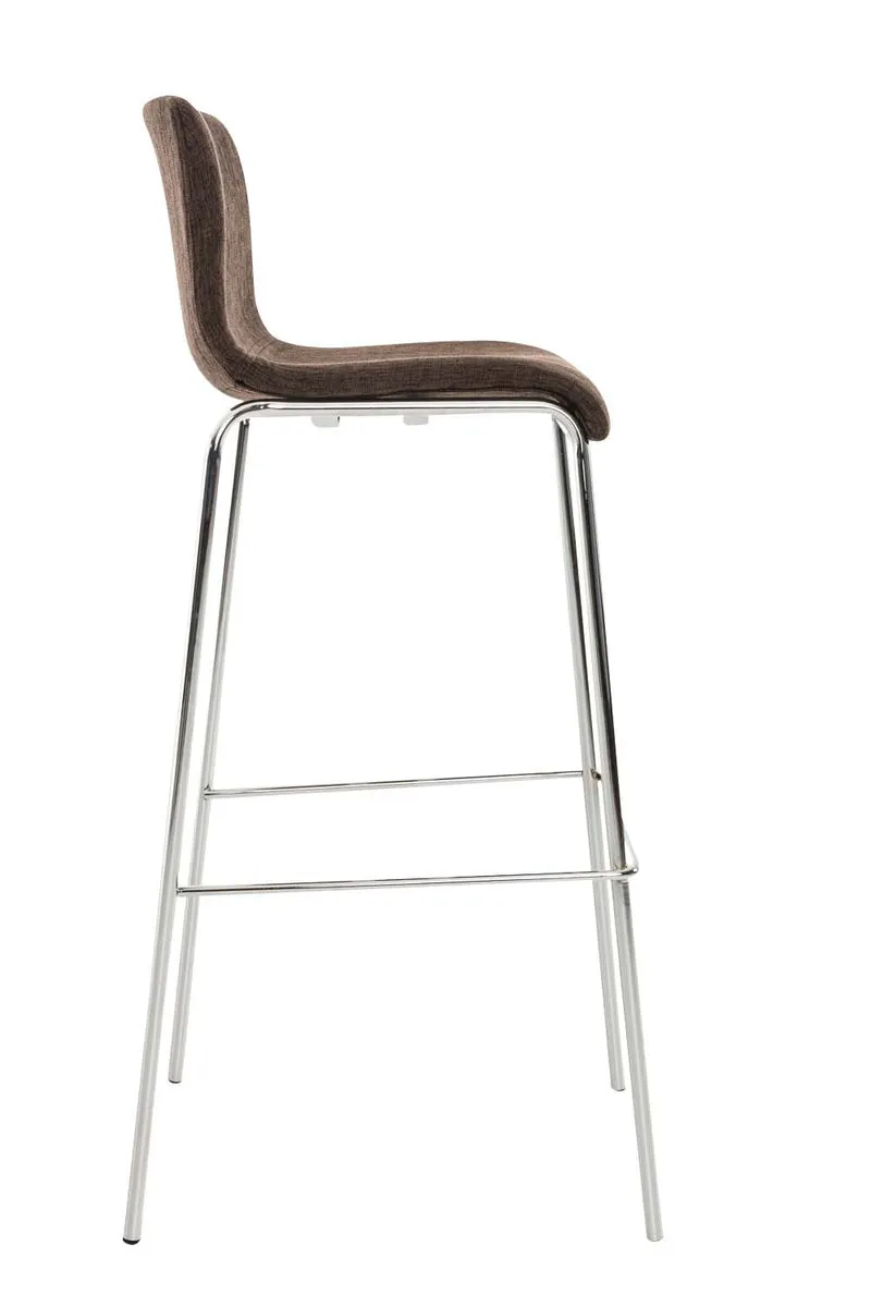 Lot de 2 tabourets de bar avec repose-pieds dossier incurvé en tissu marron et 4 pieds en métal chromé 10_0004192