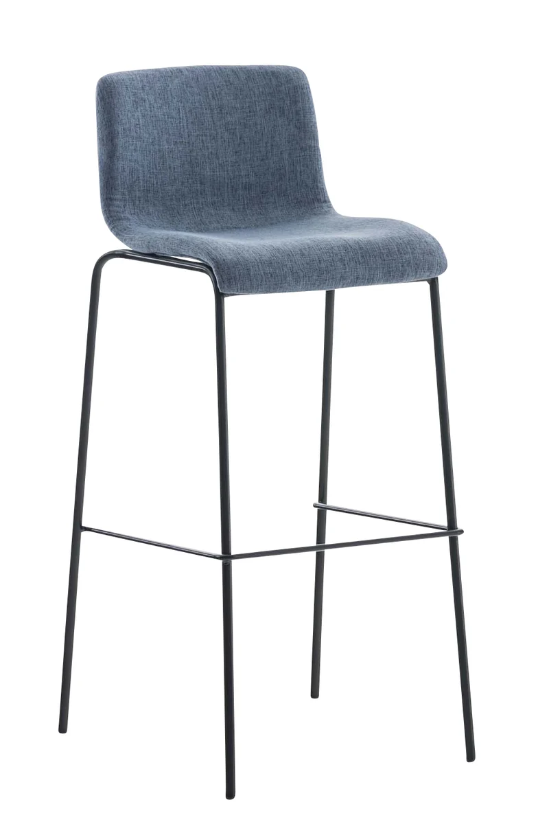 Lot de 2 tabourets de bar avec repose-pieds dossier incurvé en tissu bleu et 4 pieds en métal noir 10_0004197