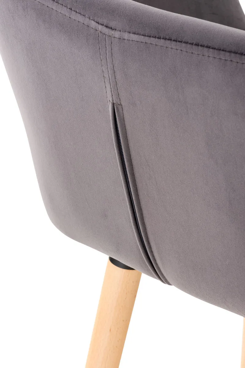 Tabouret de bar lounge x1 design scandinave assise en velours gris pieds en bois repose-pieds en métal 10_0004912