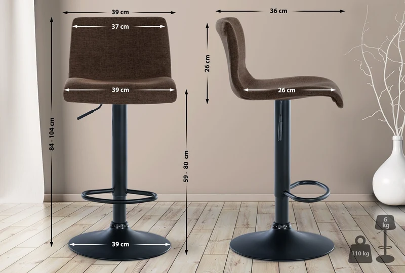 Lot de 2 tabourets de bar design simple avec repose-pieds en tissu marron pieds en métal noir 10_0004050