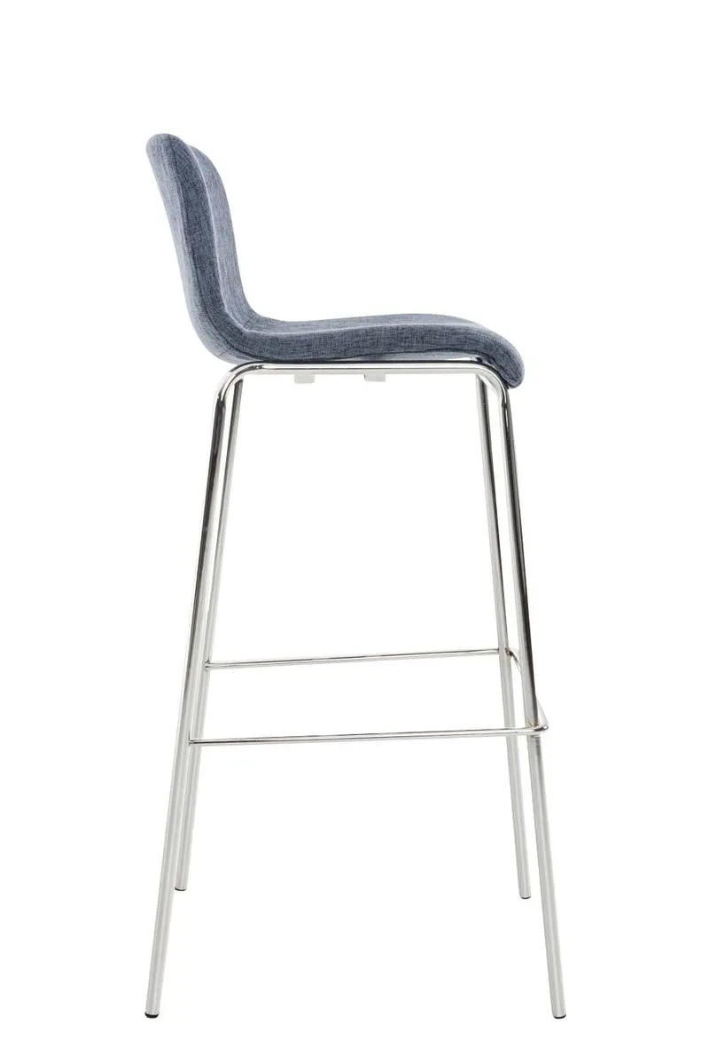 Lot de 2 tabourets de bar avec repose-pieds dossier incurvé en tissu bleu et 4 pieds en métal chromé 10_0004191