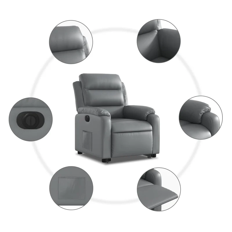 Fauteuil relax TV fonction de levage électrique très confortable en PVC gris DEC028386
