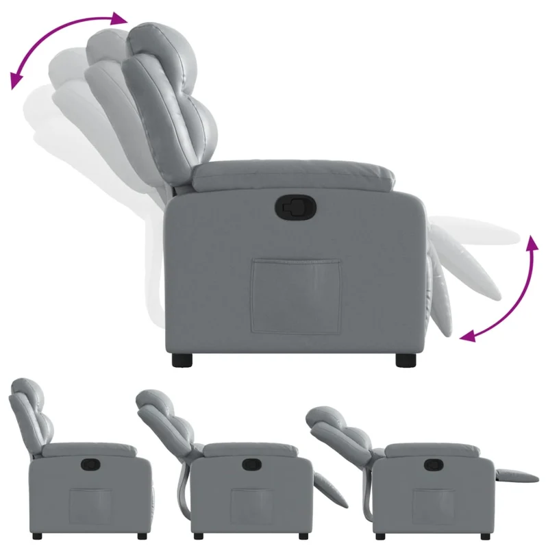 Fauteuil relax TV rembourrage confortable fonction d'inclinaison manuelle en PVC gris DEC027986