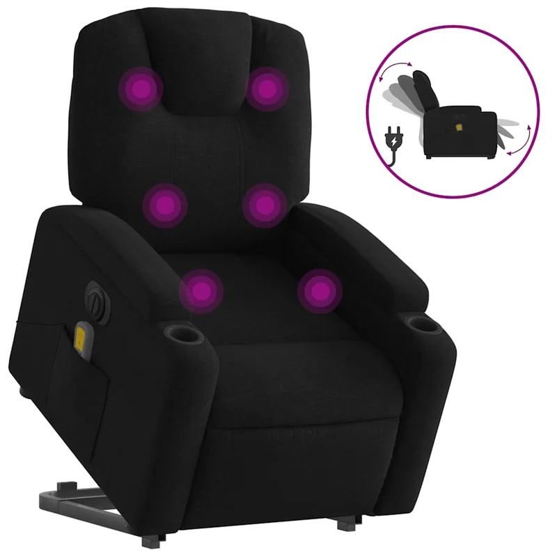 Fauteuil de relaxation fonction massage et inclinable fonction de levage électrique en tissu noir DEC027810