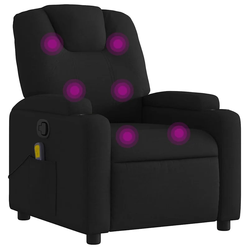 Fauteuil de relaxation TV fonction massage inclinable 6 points de massage en tissu noir DEC027043