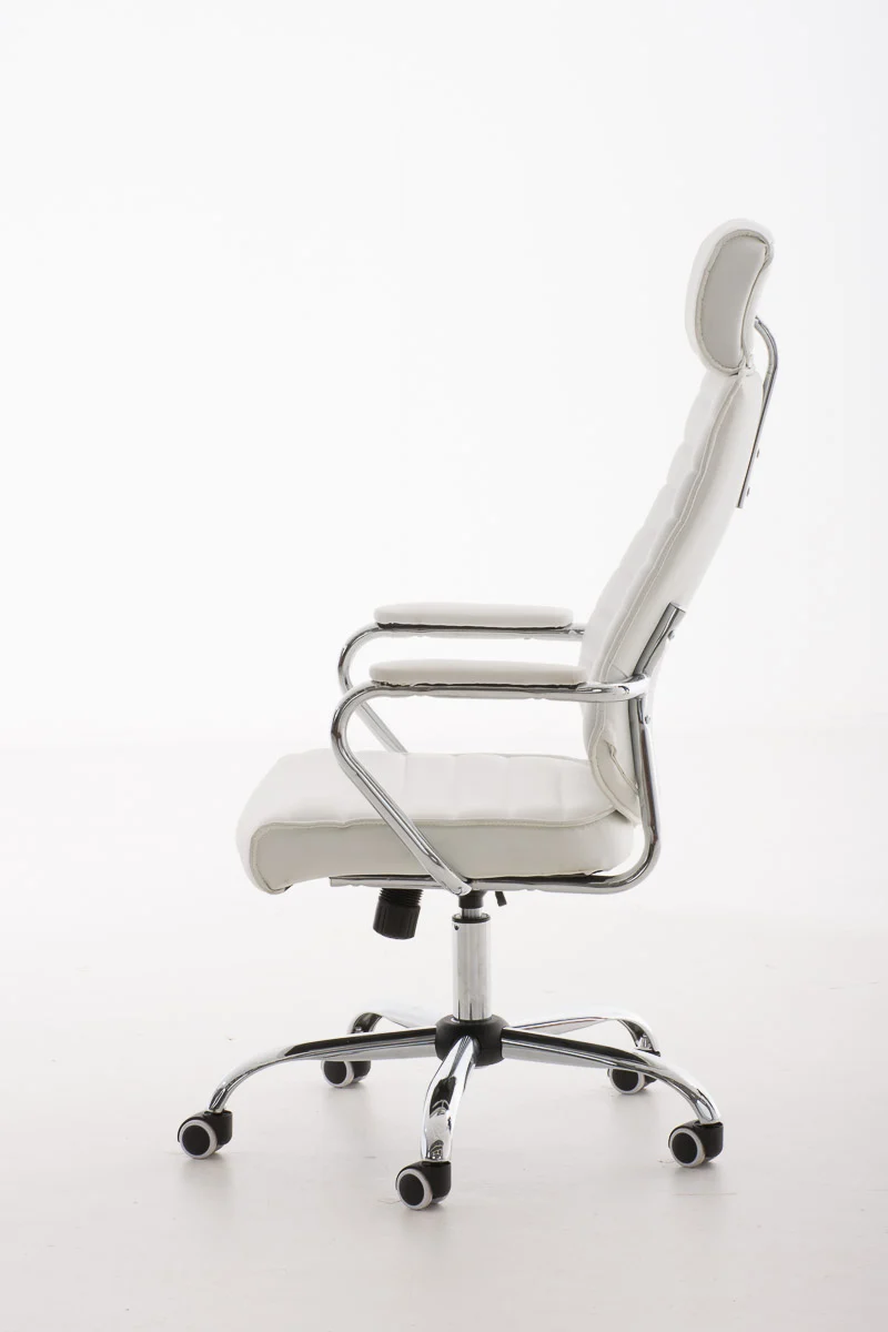 Fauteuil de bureau hauteur réglable pivotant mécanisme de bascule PVC blanc et métal chromé 10_0002628