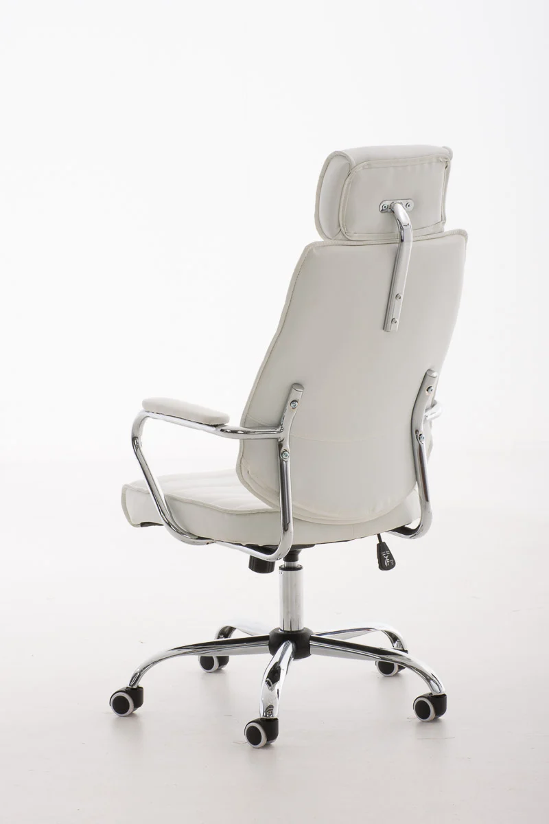 Fauteuil de bureau hauteur réglable pivotant mécanisme de bascule PVC blanc et métal chromé 10_0002628