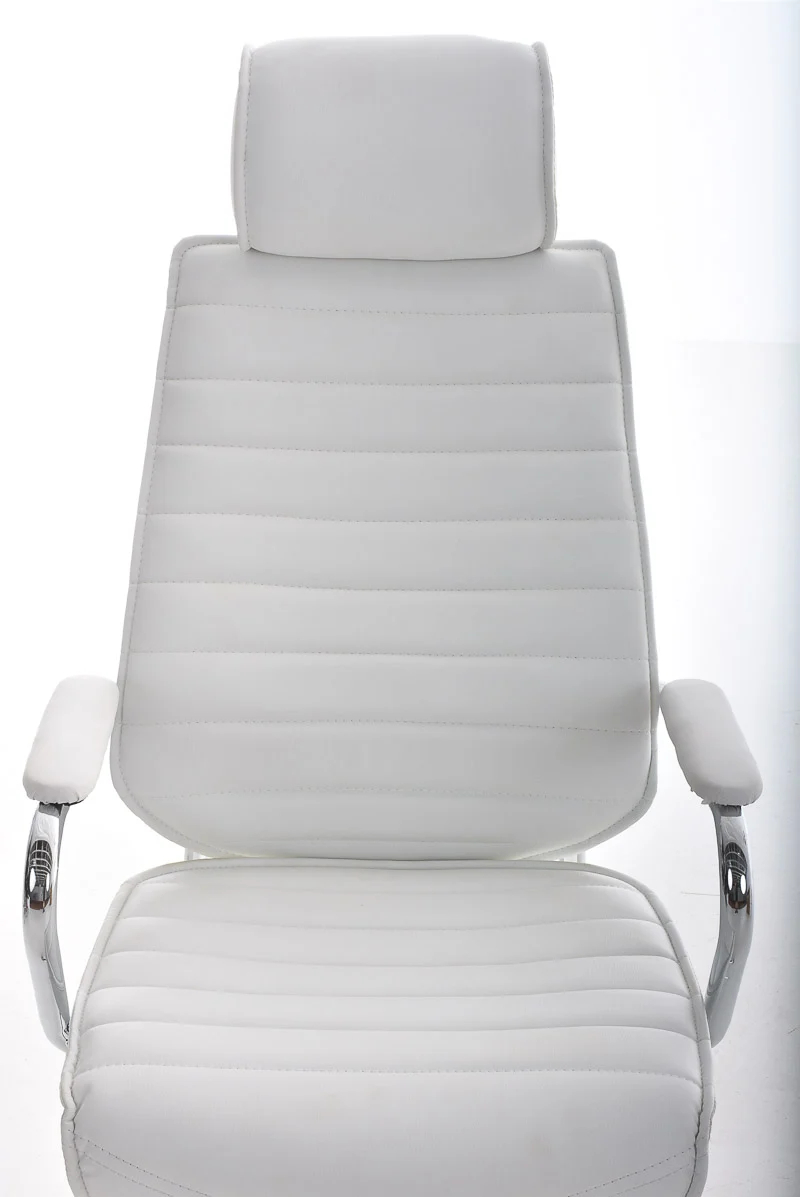 Fauteuil de bureau hauteur réglable pivotant mécanisme de bascule PVC blanc et métal chromé 10_0002628
