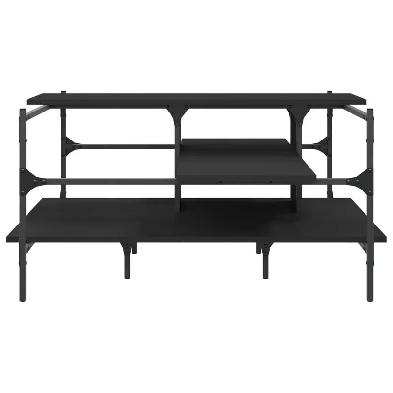 Table basse avec étagères design industriel 100 x 100 x 48,5 cm bois d'ingénierie noir et acier DEC039526