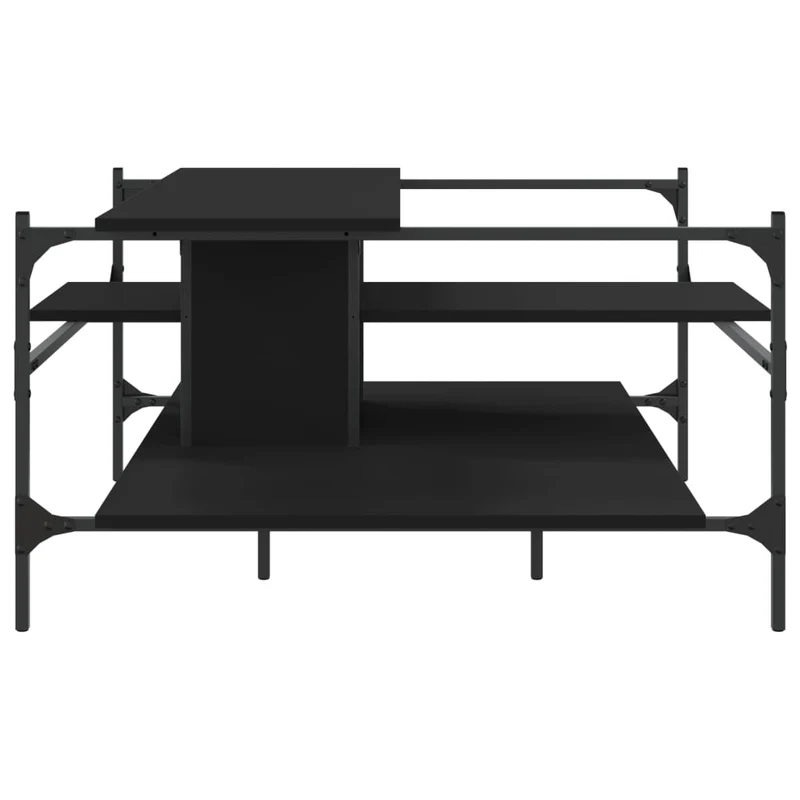 Table basse avec étagères design industriel 100 x 100 x 48,5 cm bois d'ingénierie noir et acier DEC039526