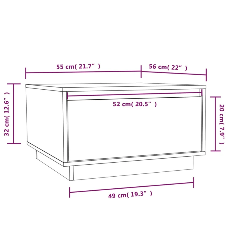 Table basse avec tiroir design intemporel 55 x 56 x 32 cm bois massif de pin couleur marron miel DEC039486