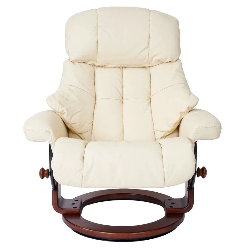 Fauteuil de relaxation TV repose-pieds avec compartiment rangement en cuir véritable crème 04_0003663