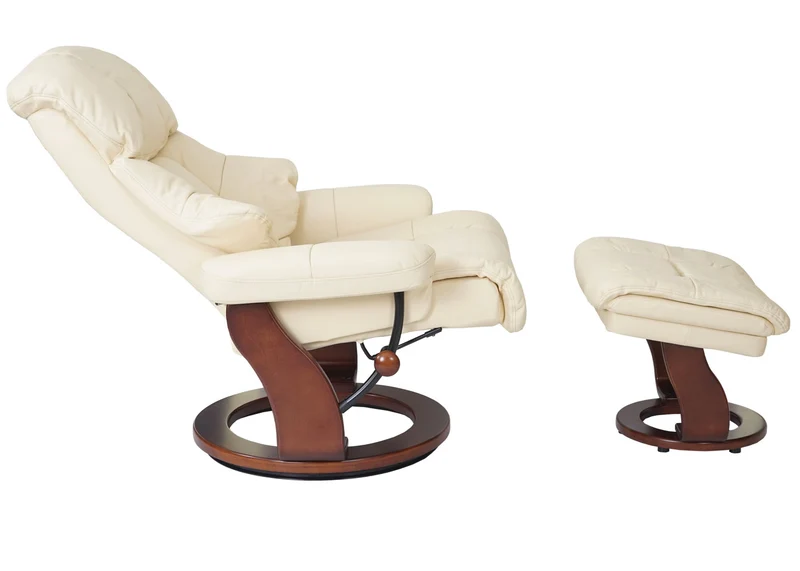 Fauteuil de relaxation TV repose-pieds avec compartiment rangement en cuir véritable crème 04_0003663
