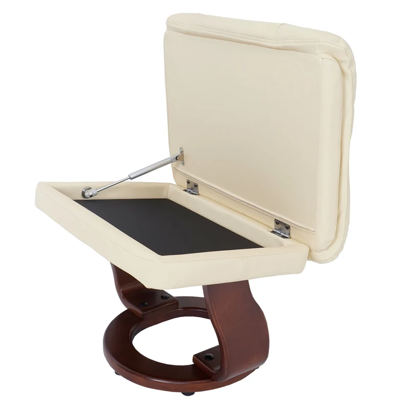 Fauteuil de relaxation TV repose-pieds avec compartiment rangement en cuir véritable crème 04_0003663