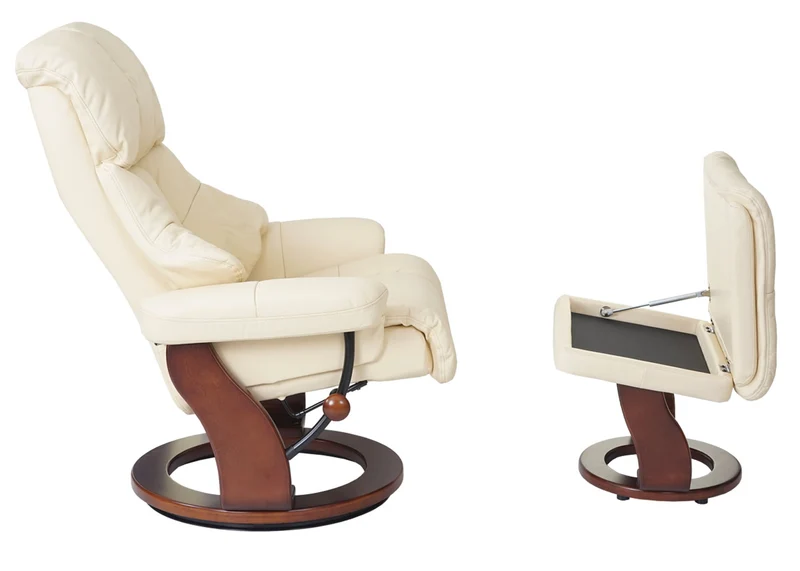 Fauteuil de relaxation TV repose-pieds avec compartiment rangement en cuir véritable crème 04_0003663