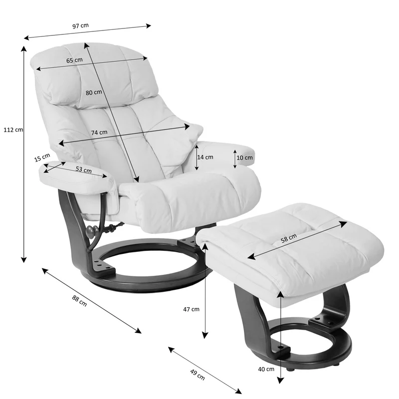 Fauteuil de relaxation TV repose-pieds avec compartiment rangement en cuir véritable crème 04_0003663