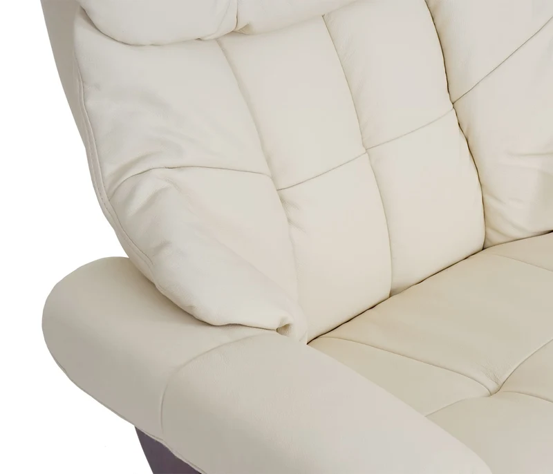 Fauteuil de relaxation TV repose-pieds avec compartiment rangement en cuir véritable crème 04_0003663
