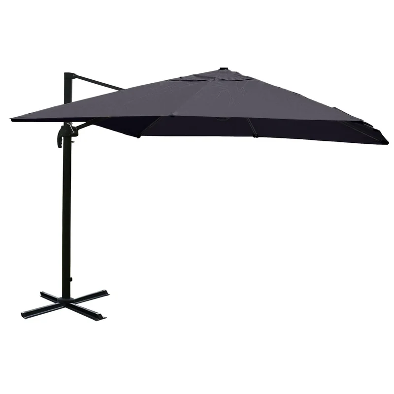 Parasol déporté 3x4 m pivotant 360° avec base croisée aluminium acier polyester résistant anthracite 04_0010310