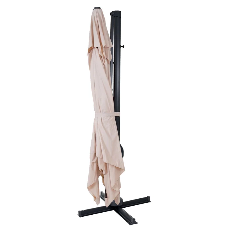 Parasol déporté orientable et inclinable 3 x 4 m (Ø env. 5 m) aluminium et polyester crème rotatif sans pied 04_0007953