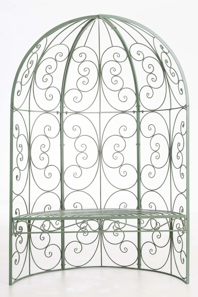 Banc de jardin avec arche à rosiers en métal vert vieilli style vintage MDJ10185