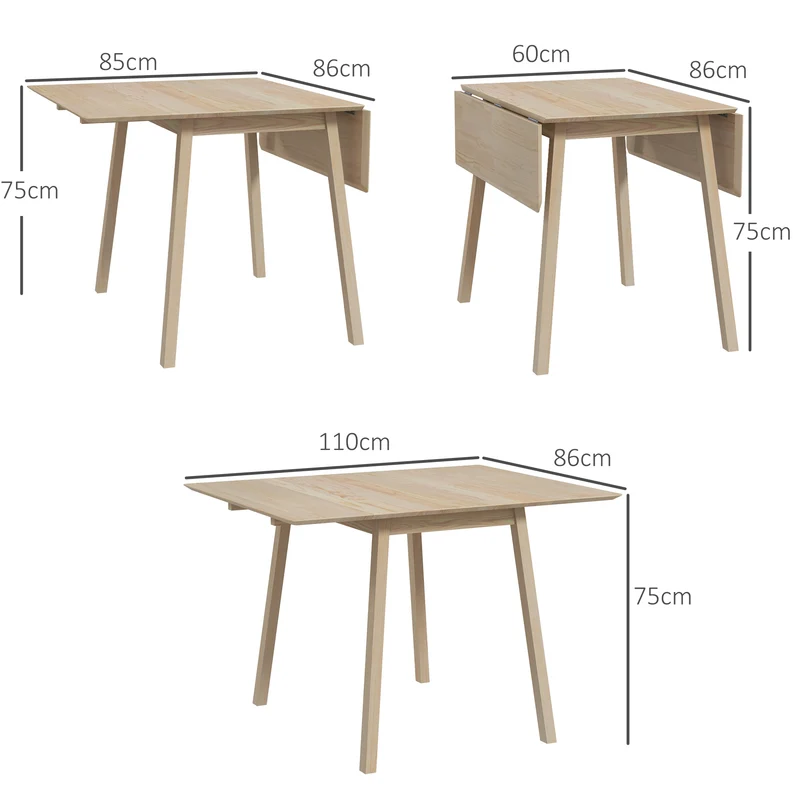 Table à manger pliante 110 x 86 x 75 cm pour 2 à 4 personnes gain de place scandinave épuré en bois de pin bois naturel 21_0003230
