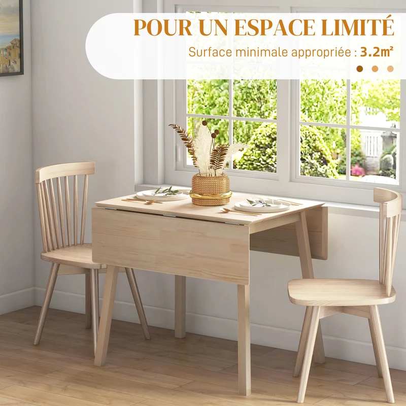 Table à manger pliante 110 x 86 x 75 cm pour 2 à 4 personnes gain de place scandinave épuré en bois de pin bois naturel 21_0003230