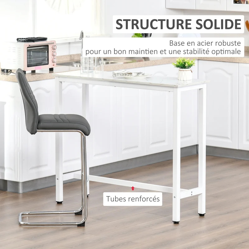 Table de bar mange-debout polyvalente 120 x 40 x 100 cm gain d'espace repose-pied ultra contemporain épuré en bois blanc 21_0002240