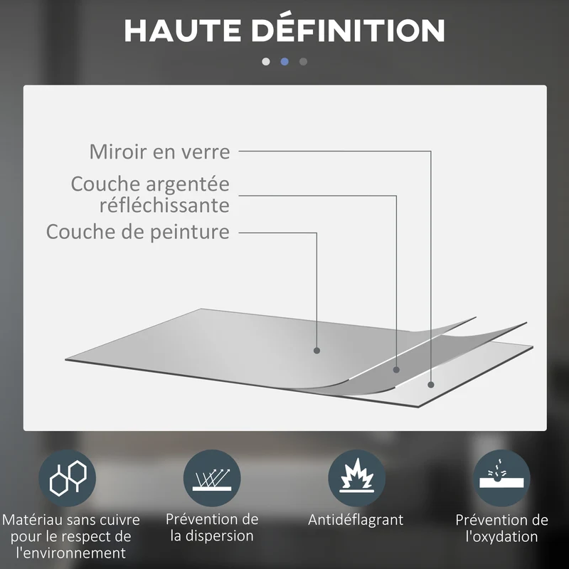 Miroir rond mural salle de bain 70 x 3,5 cm antibuée éclairage réglable tactile diodes design contemporain en verre gris 21_0001975