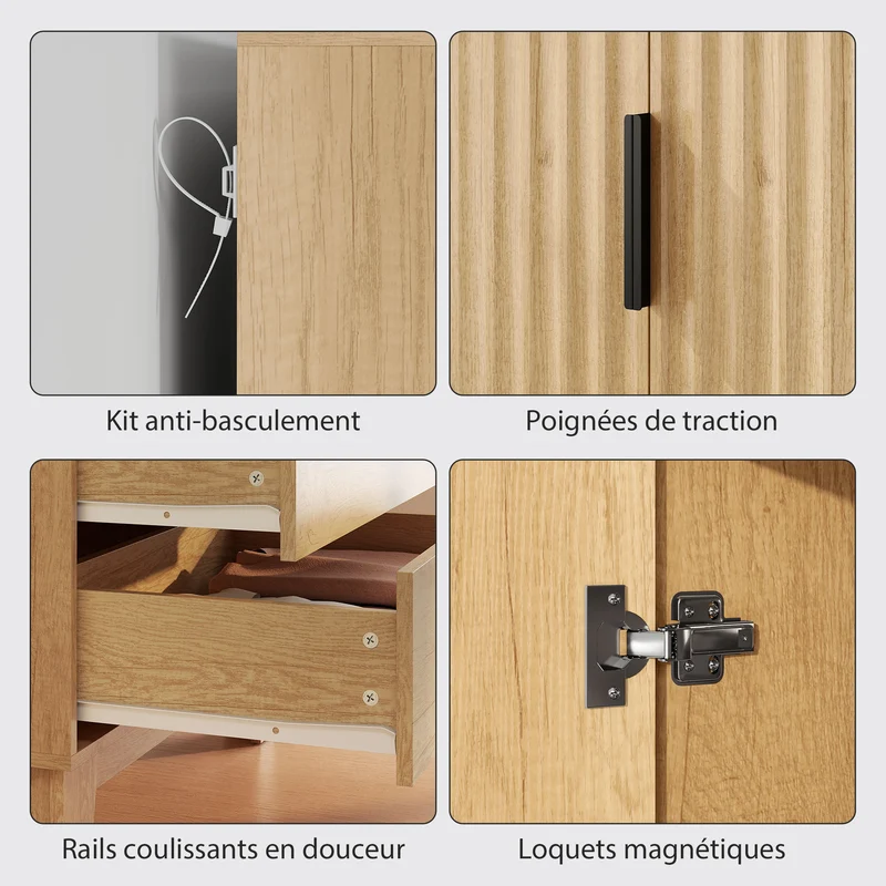 Armoire penderie chambre 80 x 50 x 180 cm fermeture douce grand rangement moderne en panneau de particules bois naturel 21_0003753