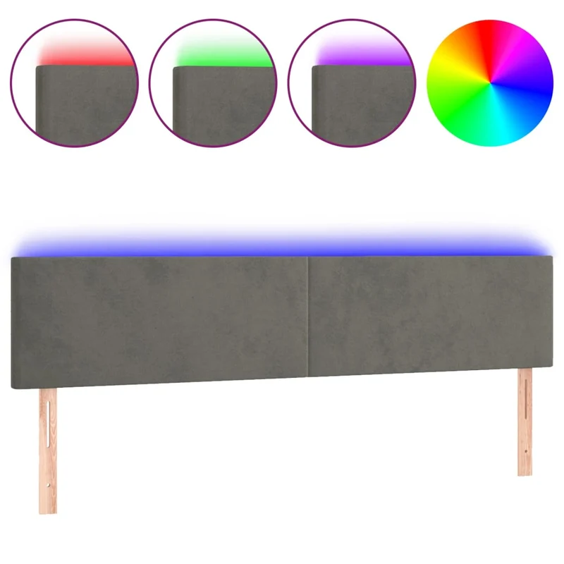 Tête de lit accessoire couchage chambre à coucher meuble à LED 200 x 5 x 78/88 cm tissu velours gris foncé TDL0201073