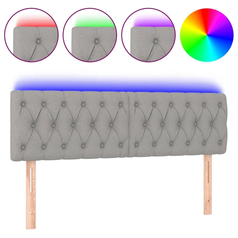 Tête de lit accessoire couchage chambre à coucher meuble à LED 160 x 7 x 78/88 cm tissu gris clair TDL0201358