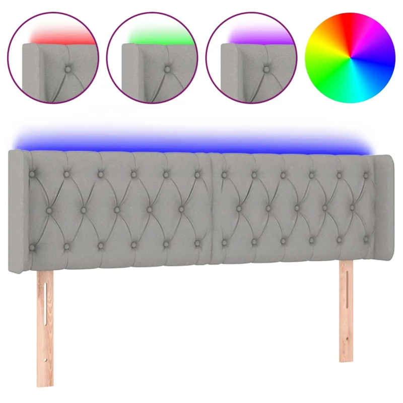 Tête de lit accessoire couchage chambre à coucher meuble à LED 163 x 16 x 78/88 cm tissu gris clair TDL0201354