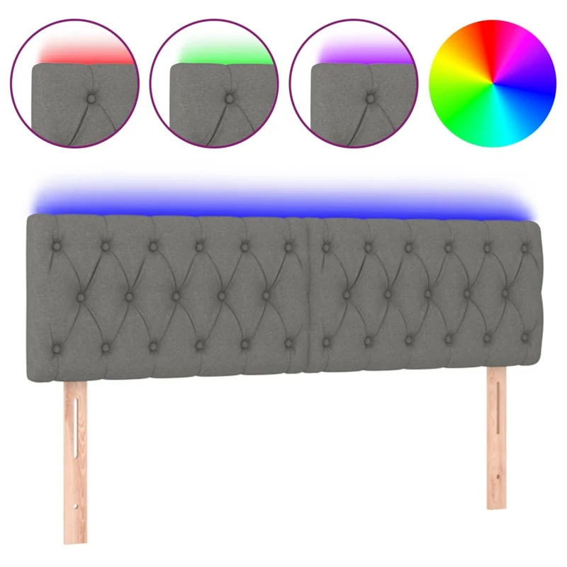Tête de lit accessoire couchage chambre à coucher meuble à LED 160 x 7 x 78/88 cm tissu gris foncé TDL0201114