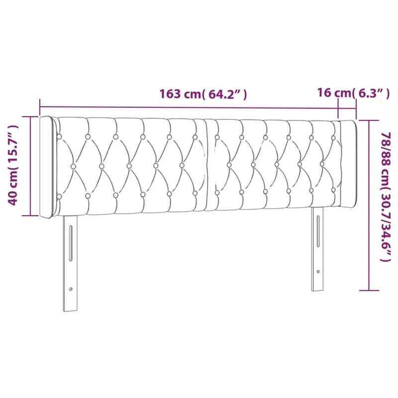 Tête de lit accessoire couchage chambre à coucher meuble à LED 163 x 16 x 78/88 cm tissu gris foncé TDL0201109